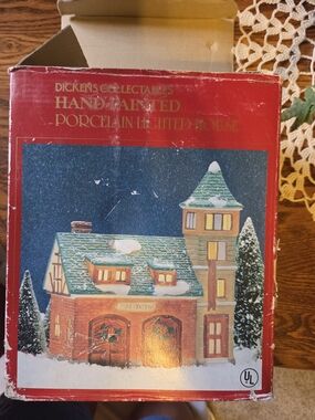 Dickens Collectables Hand Painted Illuminated Porcelain Fire Station House 9"